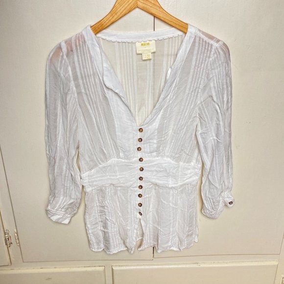 Maeve Tops - Maeve by Anthropology White Linen & Cotton Top
